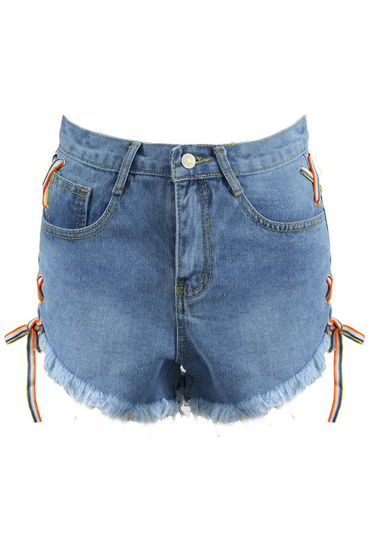 Ribbon Lace Up Denim Shorts