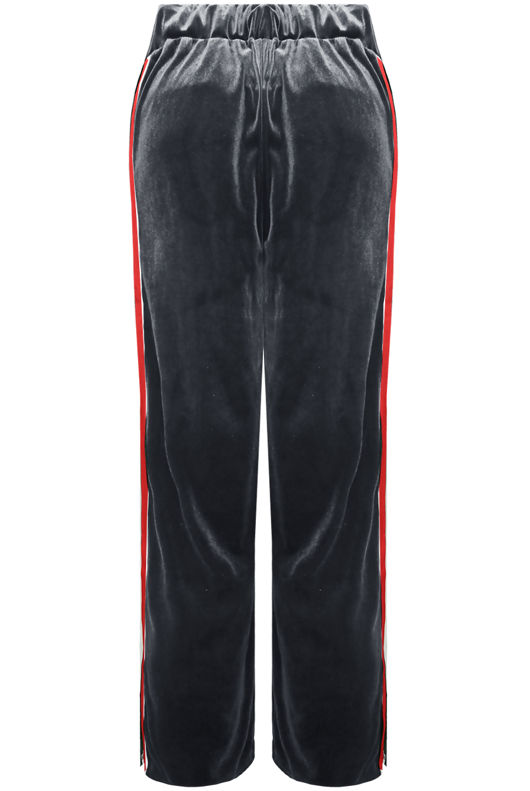 Contrast Side Panelled Velvet Trouser in Grey