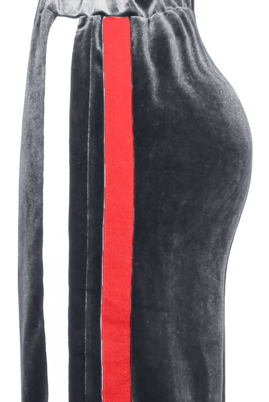Contrast Side Panelled Velvet Trouser in Grey