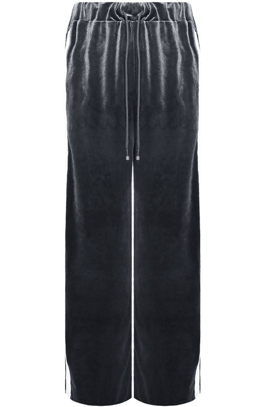 Contrast Side Panelled Velvet Trouser in Grey