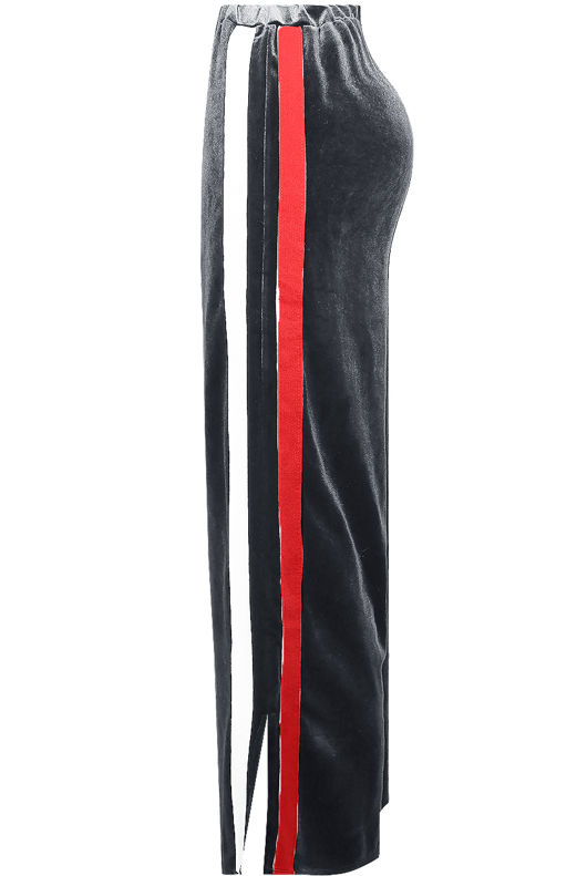 Contrast Side Panelled Velvet Trouser in Grey