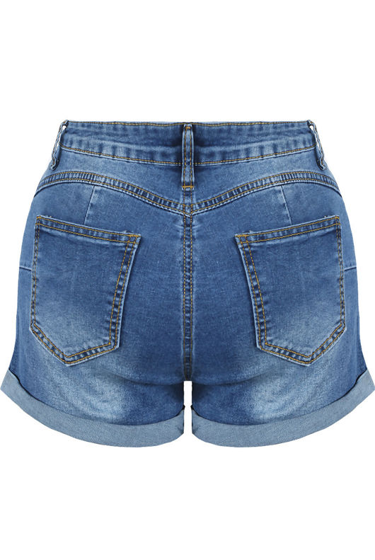 Washed Rolled Denim Shorts