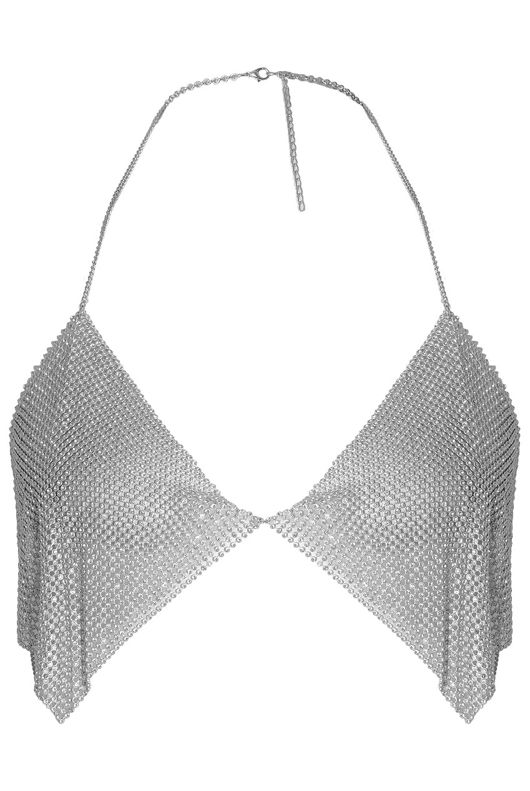 Silver Diamante Trim Chainmail Bralet