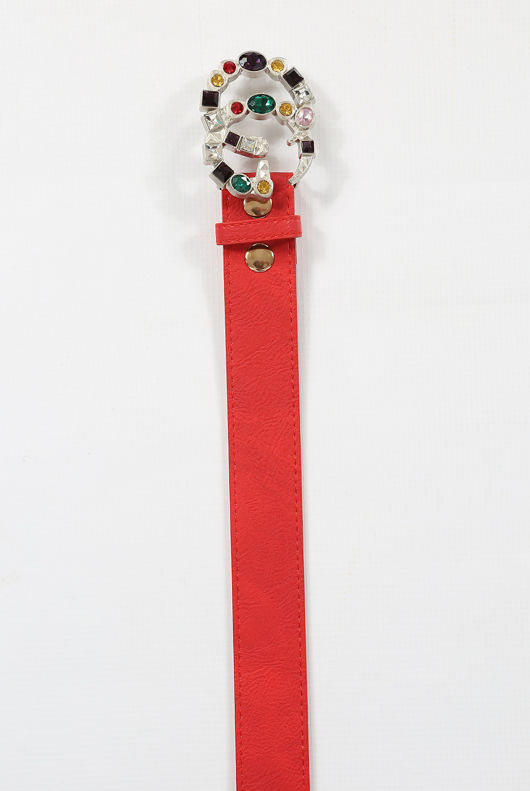 Diamante Logo Buckle PU Red Belt