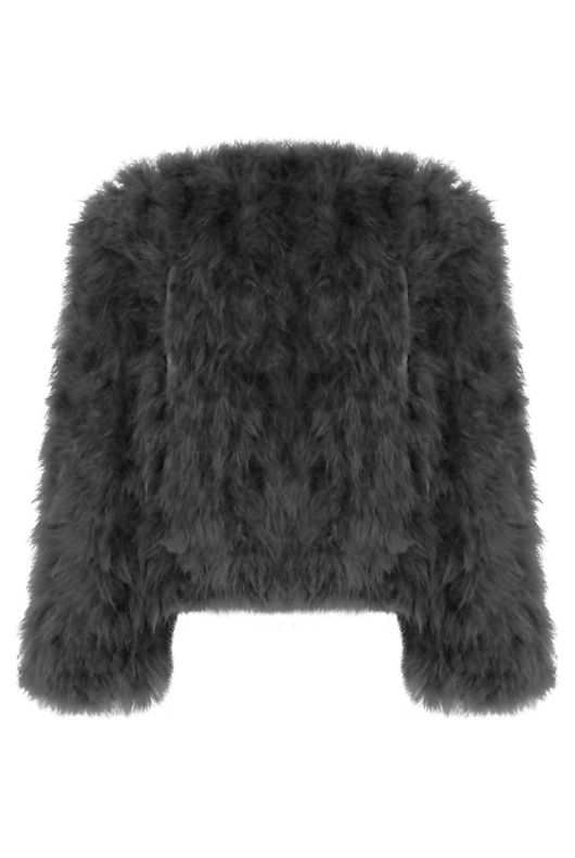 Grey Ostrich Feather Long Sleeve Coat