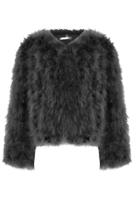 Grey Ostrich Feather Long Sleeve Coat