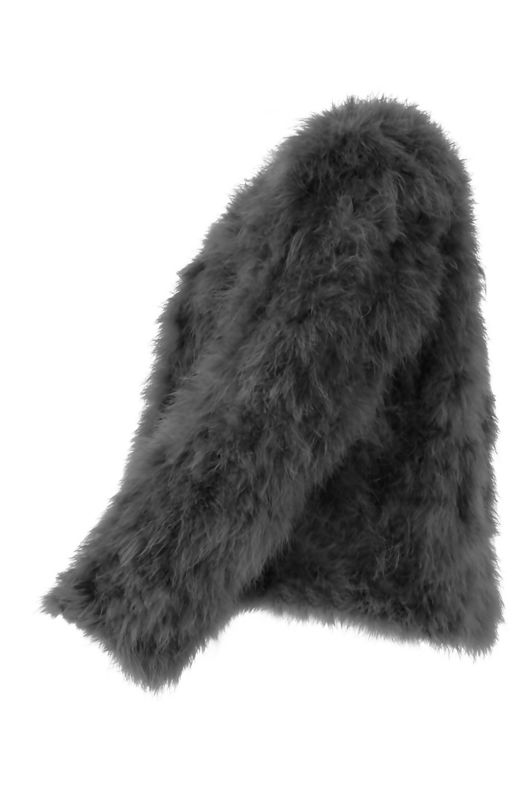 Grey Ostrich Feather Long Sleeve Coat