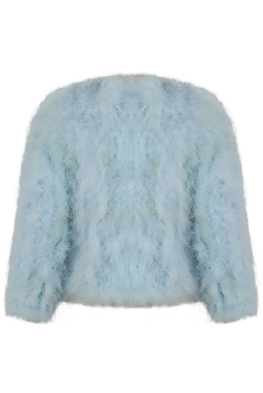 Sky Ostrich Feather Long Sleeve Coat