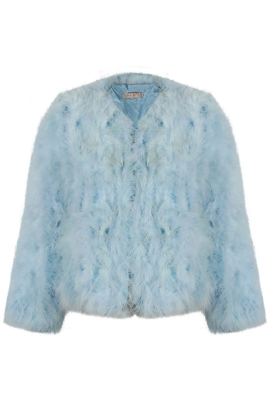 Sky Ostrich Feather Long Sleeve Coat