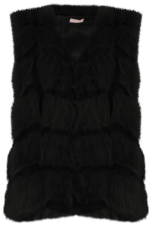 Black Reptile Contrast Layered Fur Gilet
