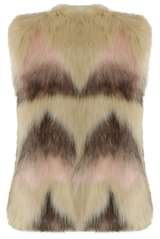 Beige Zig Zag Shaggy Fur Gilet