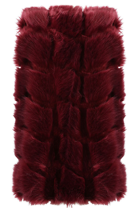 Burgundy Layered Block Pattern Shaggy Fur Gilet
