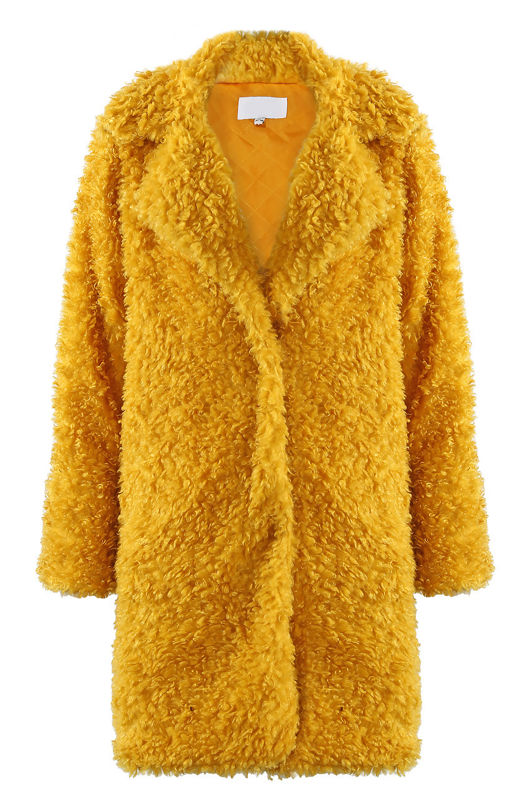 Mustard Faux Fur Teddy Long Coat