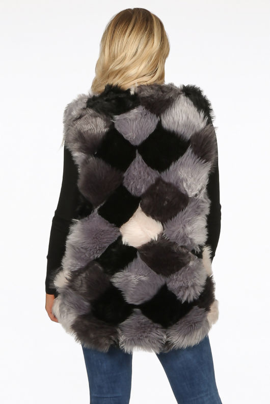 Black Block Colour Faux Fur Gilet