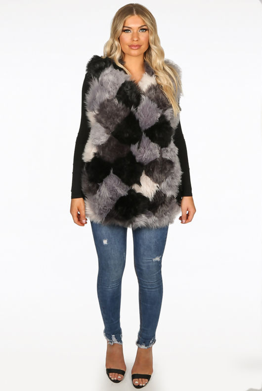 Black Block Colour Faux Fur Gilet