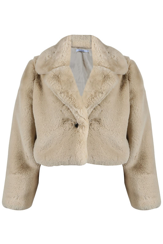Beige Teddy Faux Fur Cropped Jacket