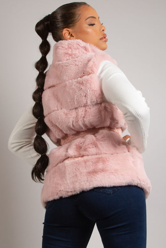Rose Faux Fur Elastic Waist Band Gilet