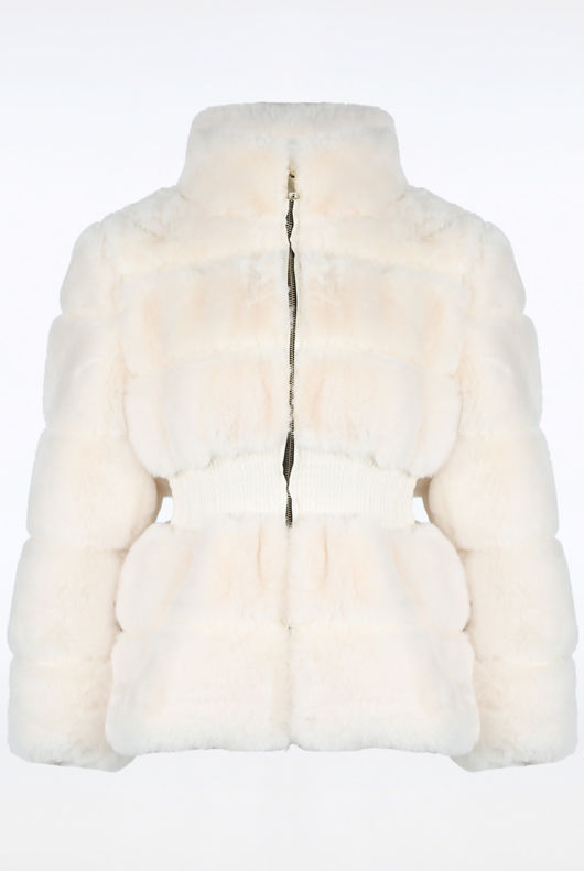 Creme Faux Fur Elastic Waist Band Jacket