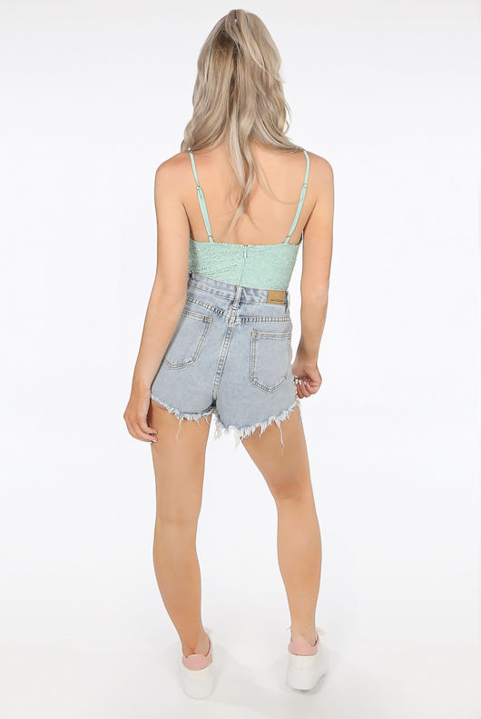 Applique & Pearls Trim Ripped Shorts