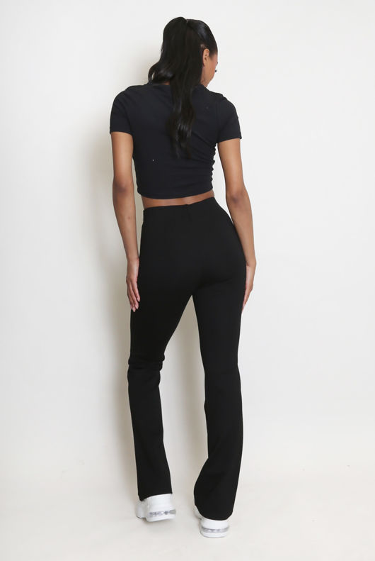 Black Visible Seam Flare Hem Trousers