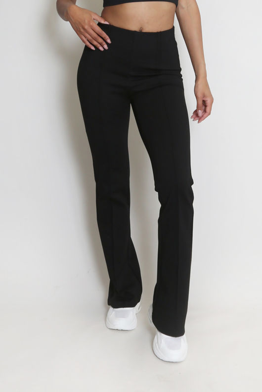 Black Visible Seam Flare Hem Trousers