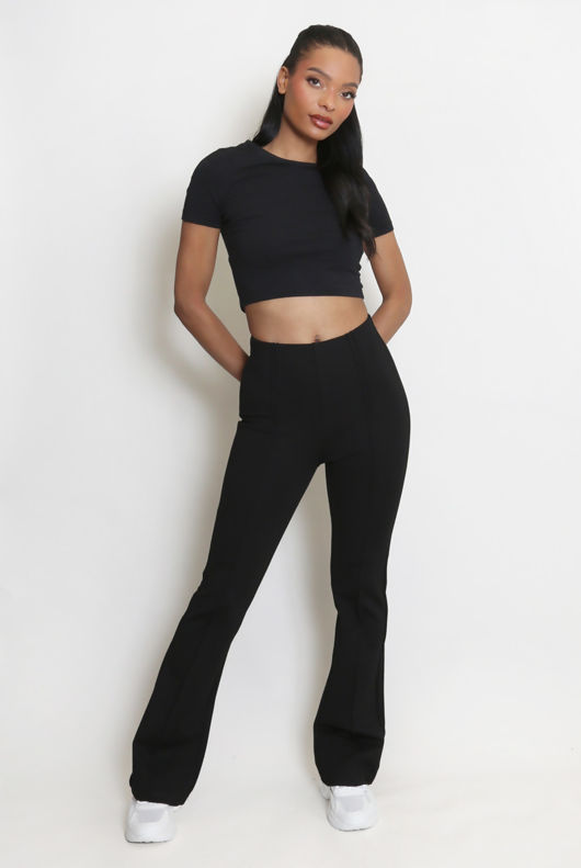 Black Visible Seam Flare Hem Trousers