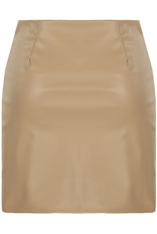 Beige PU Asymmetrical Mini Skirt