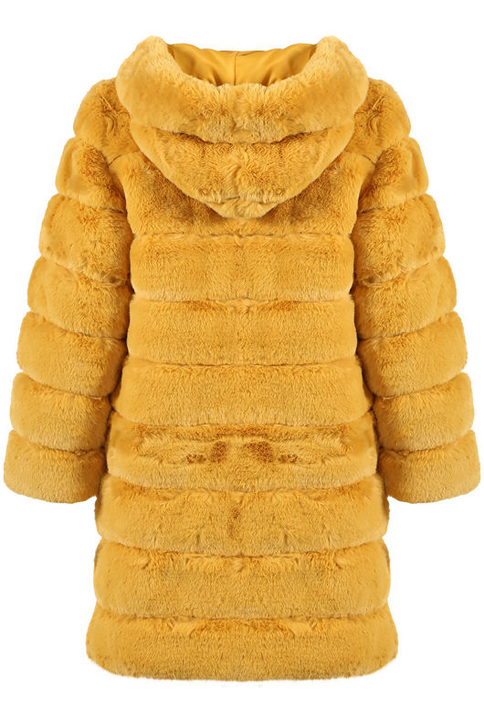 Yellow Layers Pattern Shaggy Faux Fur Overcoat
