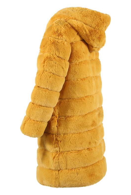 Yellow Layers Pattern Shaggy Faux Fur Overcoat