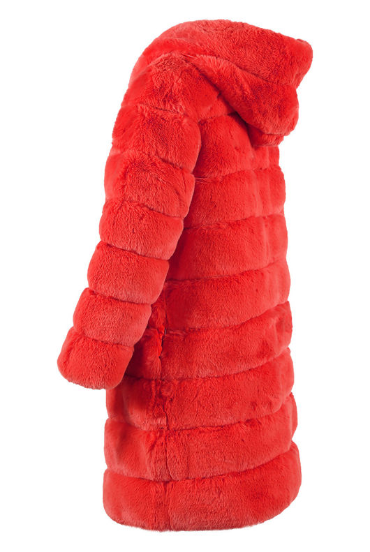 Red Layers Pattern Shaggy Faux Fur Overcoat