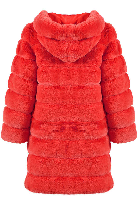Red Layers Pattern Shaggy Faux Fur Overcoat