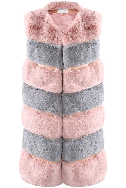 Multi Tone Tiers Pattern Faux Fur Gilet Rose 
