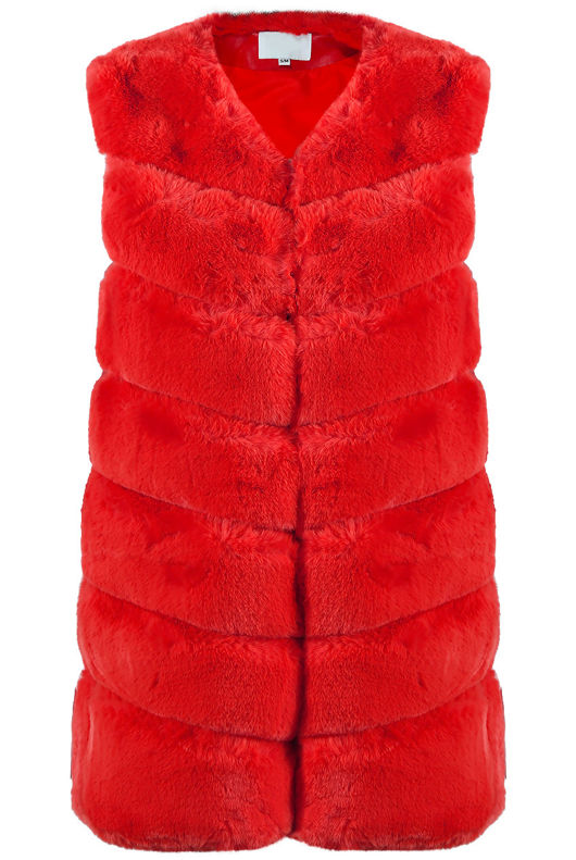 Red Luxury Long Faux Fur Gilet