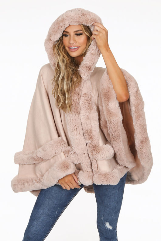 Rose Faux Fur Cape Shawl Pullover