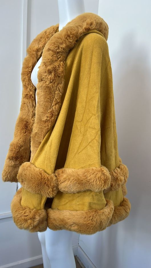 Yellow Faux Fur Cape Shawl Pullover