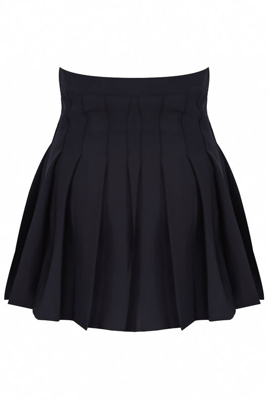 Navy Box Pleated Mini Skirt