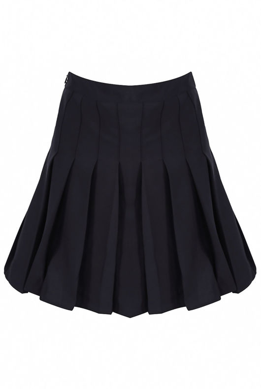 Navy Box Pleated Mini Skirt