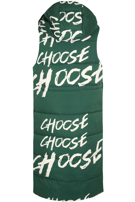 Green Slogan Hooded Gilet