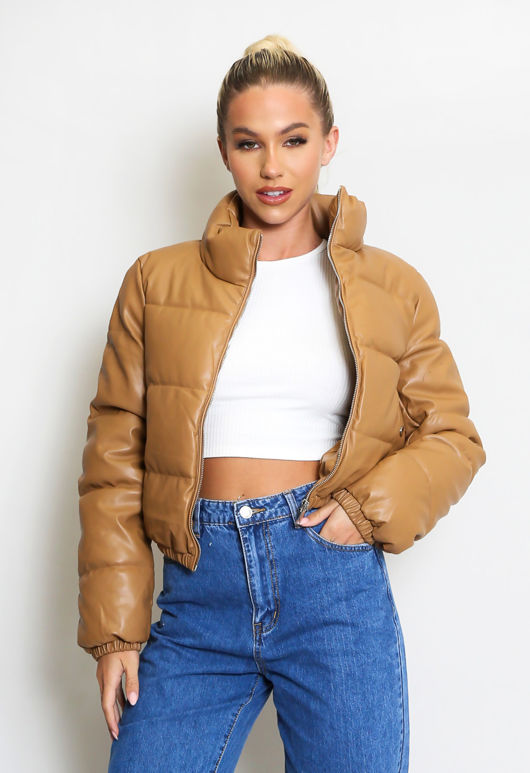 PU Cropped Puffer Jacket 