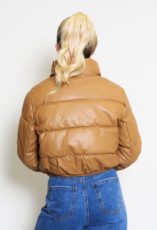 PU Cropped Puffer Jacket 