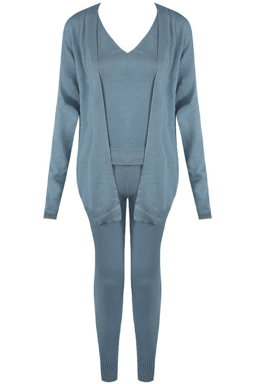 Mix pack 3Pc Fine Knit Cardigan With V Neck Cami & Embossed Side Trim Leggings