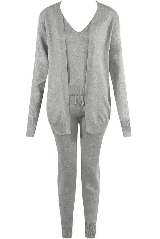 Mix pack 3Pc Fine Knit Cardigan With V Neck Cami & Embossed Side Trim Leggings
