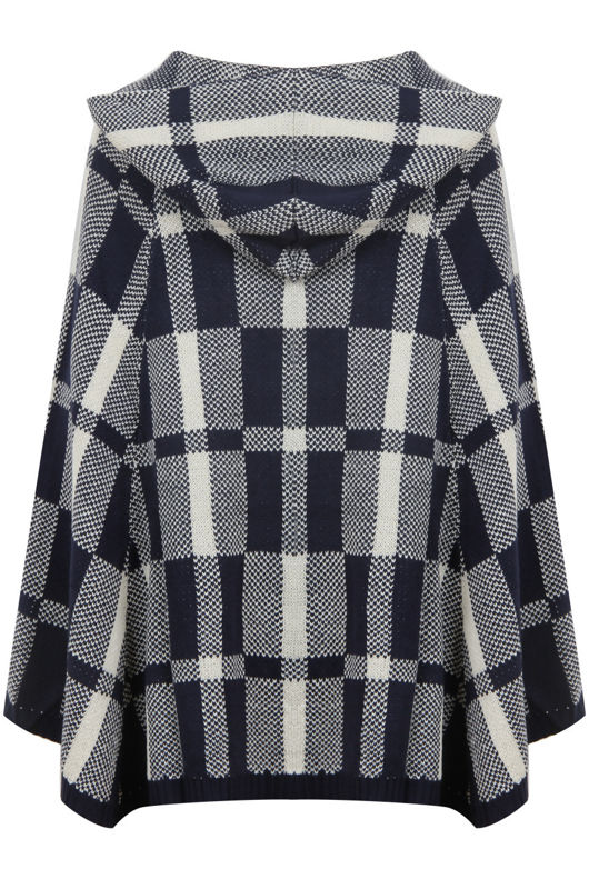 Blue Check Knitted Hooded Jacket
