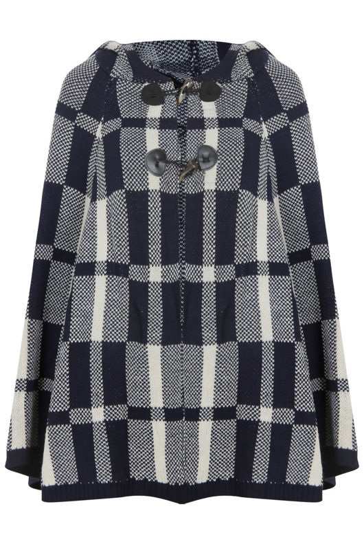 Blue Check Knitted Hooded Jacket