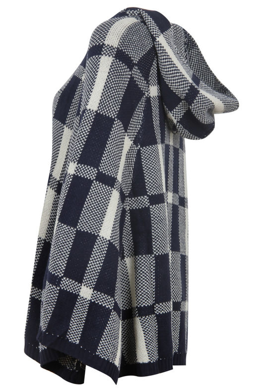 Blue Check Knitted Hooded Jacket
