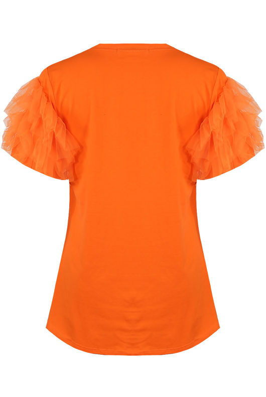 Orange Tulle Sleeves T-Shirt