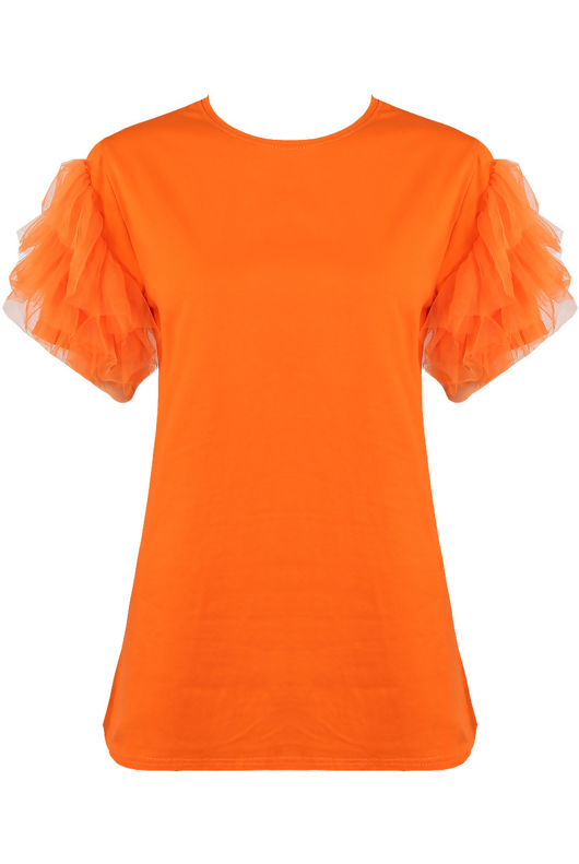 Orange Tulle Sleeves T-Shirt