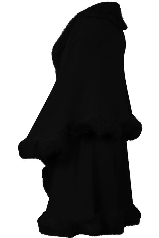 Plain Black Fur Trimmed Layered Cape 