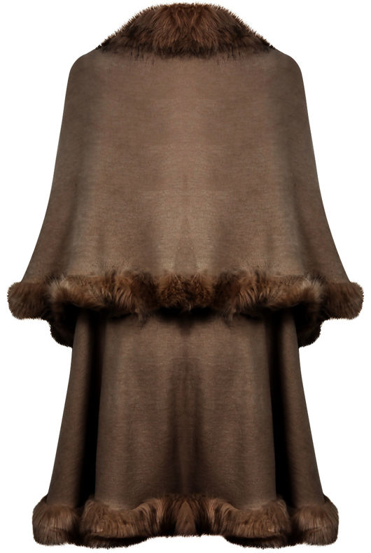 Brown Fur Trimmed Layered Cape