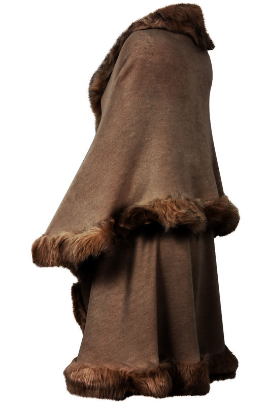 Brown Fur Trimmed Layered Cape